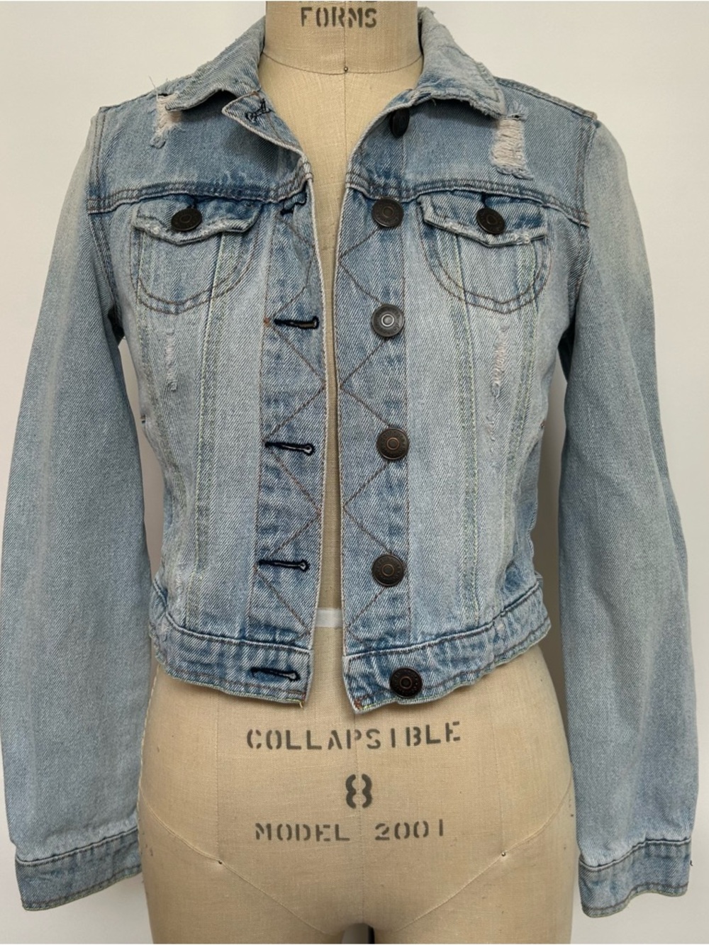 Dollhouse Light Wash Distressed Cropped Denim Jacket